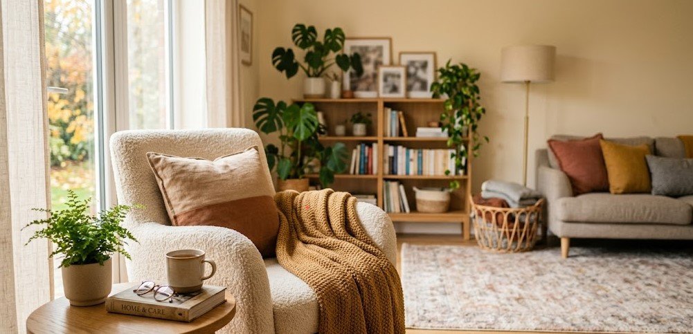 Warm, comfortable home environment representing personal care support